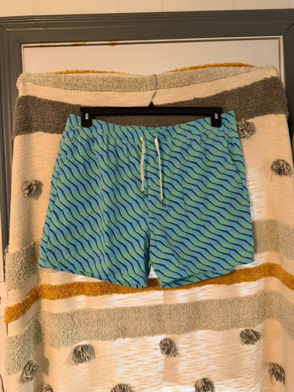 Fair Harbor Men’s Blue Green Wave Graphic Swim Trunks Breeze Liner Size XXXL